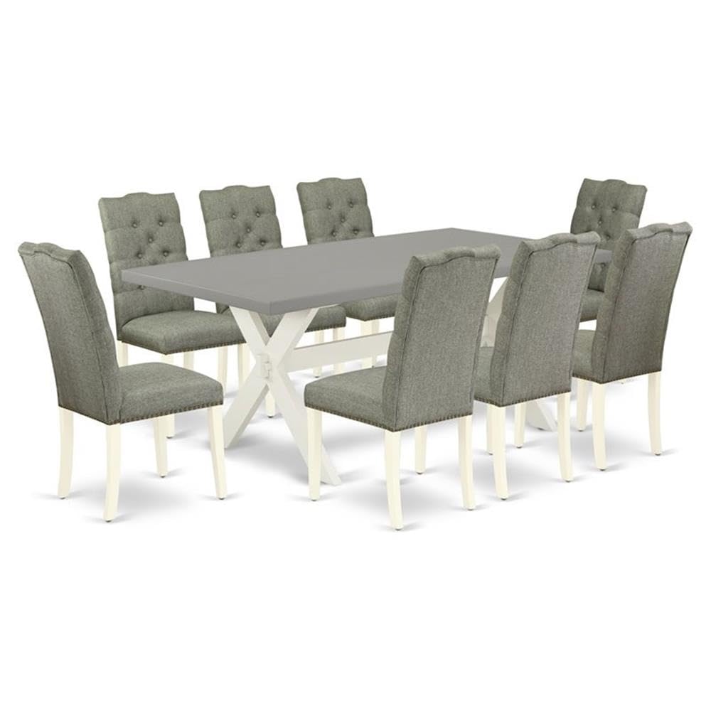East West Furniture X097El207-9 9 Piece Dining Set Includes A Rectangle Dining Room Table With X-Legs And 8 Gray Linen Fabric Upholstered Parson Chairs, 40X72 Inch, Multi-Color